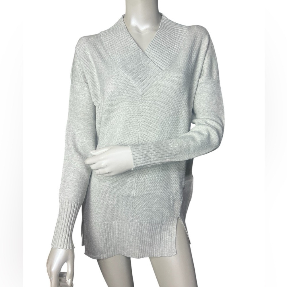Stitchdrop Moon Viscose blend V Neck Ribbed Long Sleeve Knit Sweater